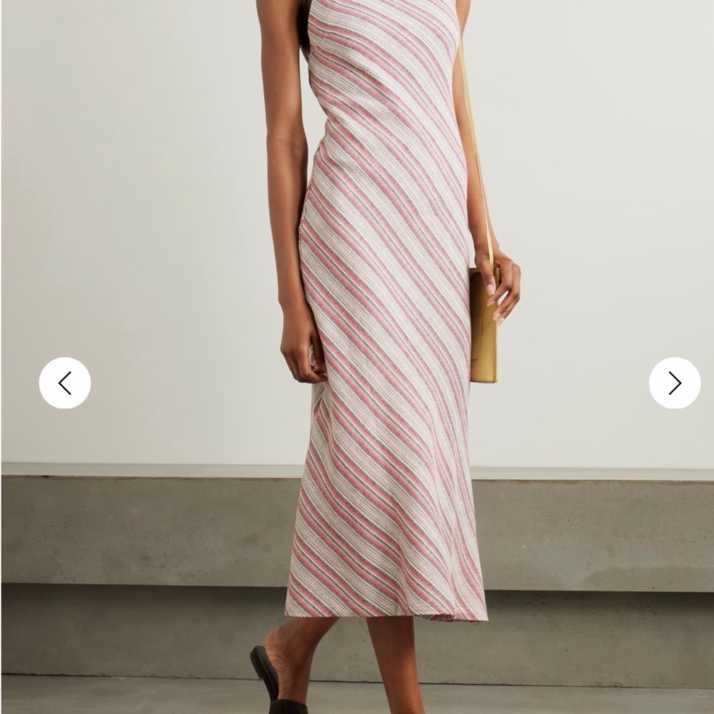 Faithfull the Brand Pink and White Diagonal-Stripe Midi Dress